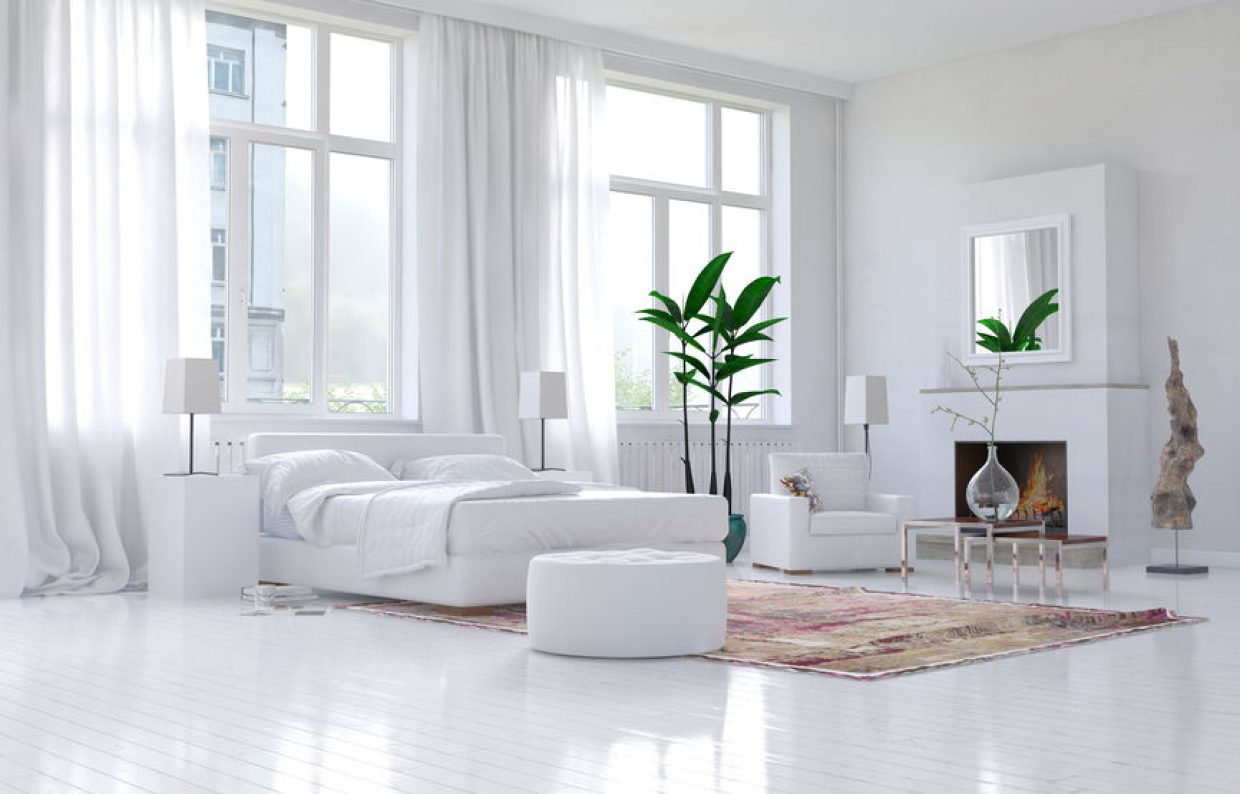 Contemporary spacious white bedroom interior